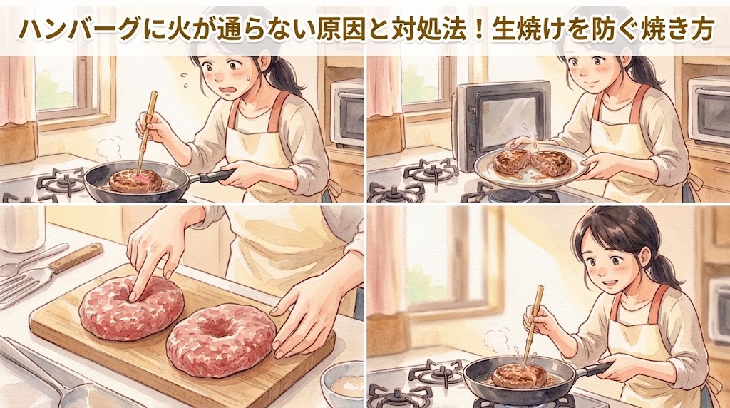 ハンバーグに火が通らない原因と対処法！生焼けを防ぐ焼き方