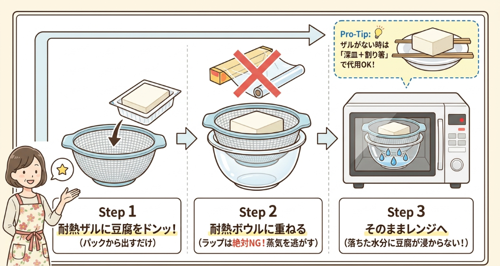 ザルを使って水を切るやり方（一番おすすめ！）