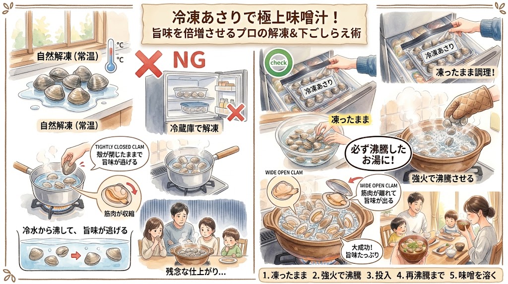 凍ったまま沸騰したお湯に入れる