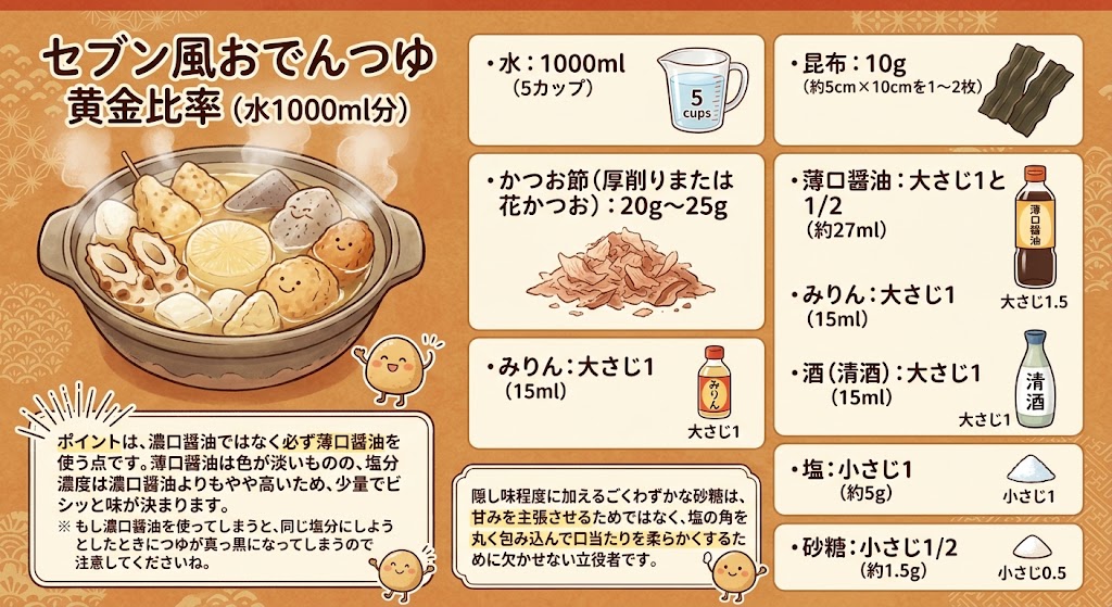 セブン風おでんつゆ 黄金比率（水1000ml分）